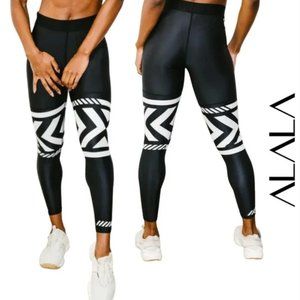 Alala Moto Leggings in Black and White Mid-Rise, XS